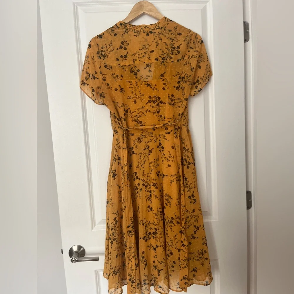 Nanette Lepore midi dress floral mustard belted size 6 - Picture 6 of 11